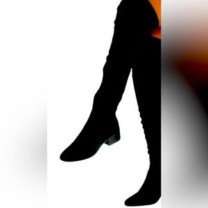 H & M NWT SUPER SEXY OVER KNEE MICRO SUEDE VEGAN BOOTS 1 1/2”HEEL LACE UP BACK👢
